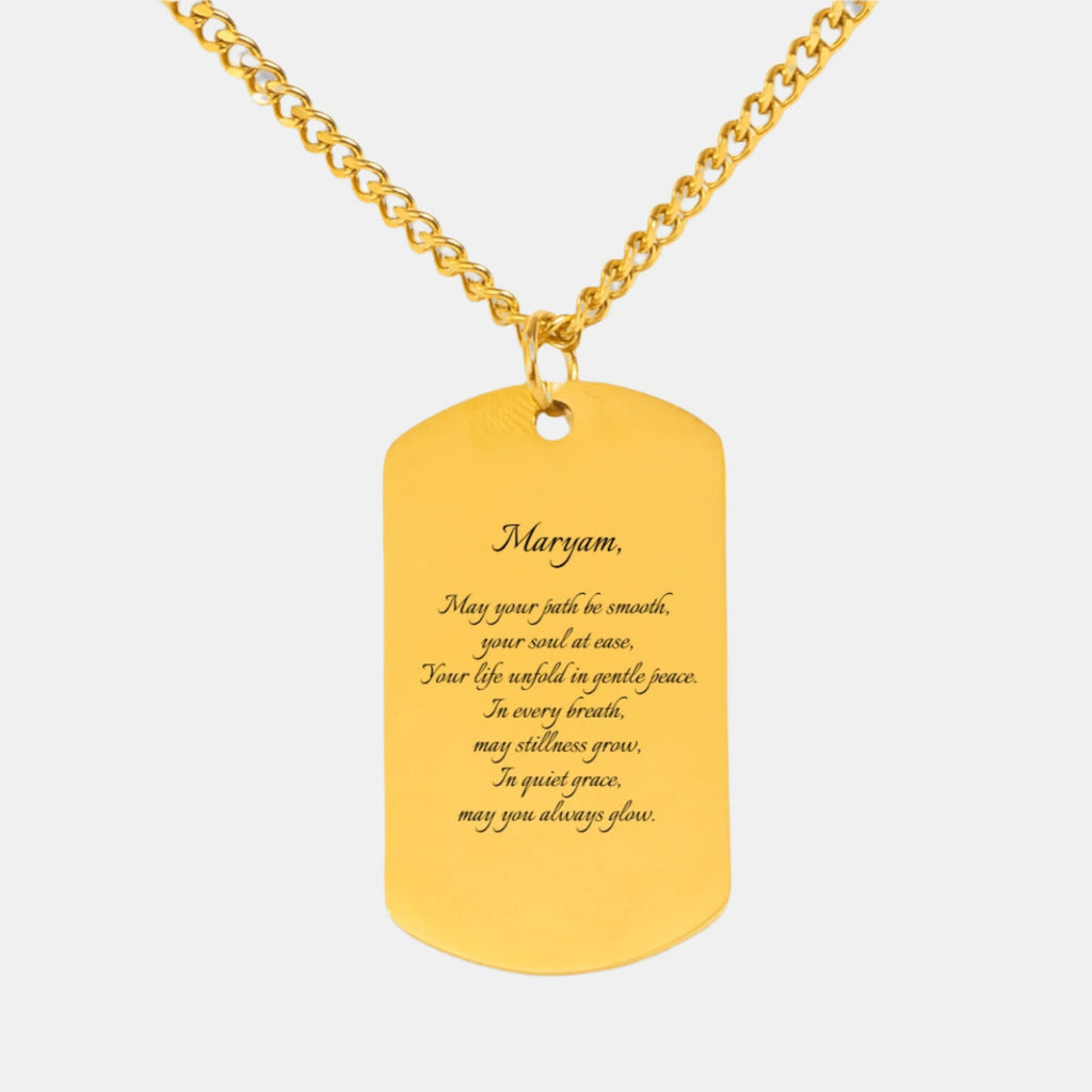 "May you always glow" - Name & Prayer Fine Chain Tag Necklace