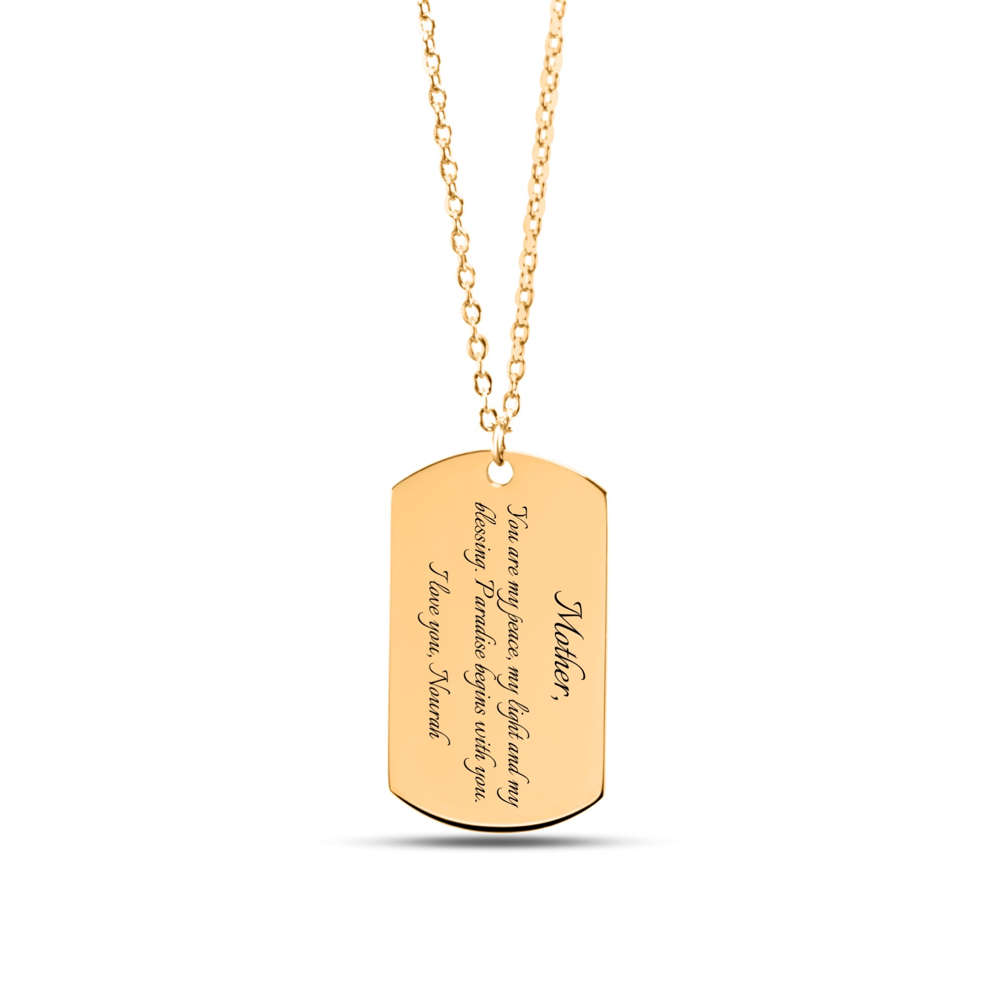 "My peace, my light, my blessing" – Fine Chain Tag Necklace (Engraved & Personalized)