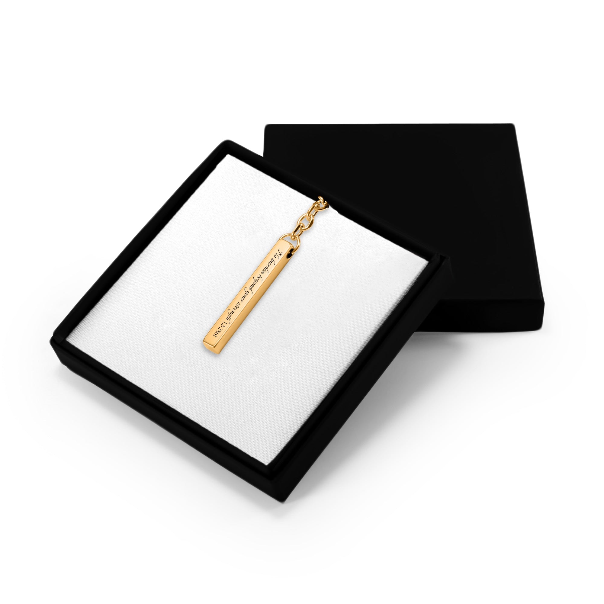 "No Burden Beyond Your Strength [2:286]" - 3D Bar Keychain