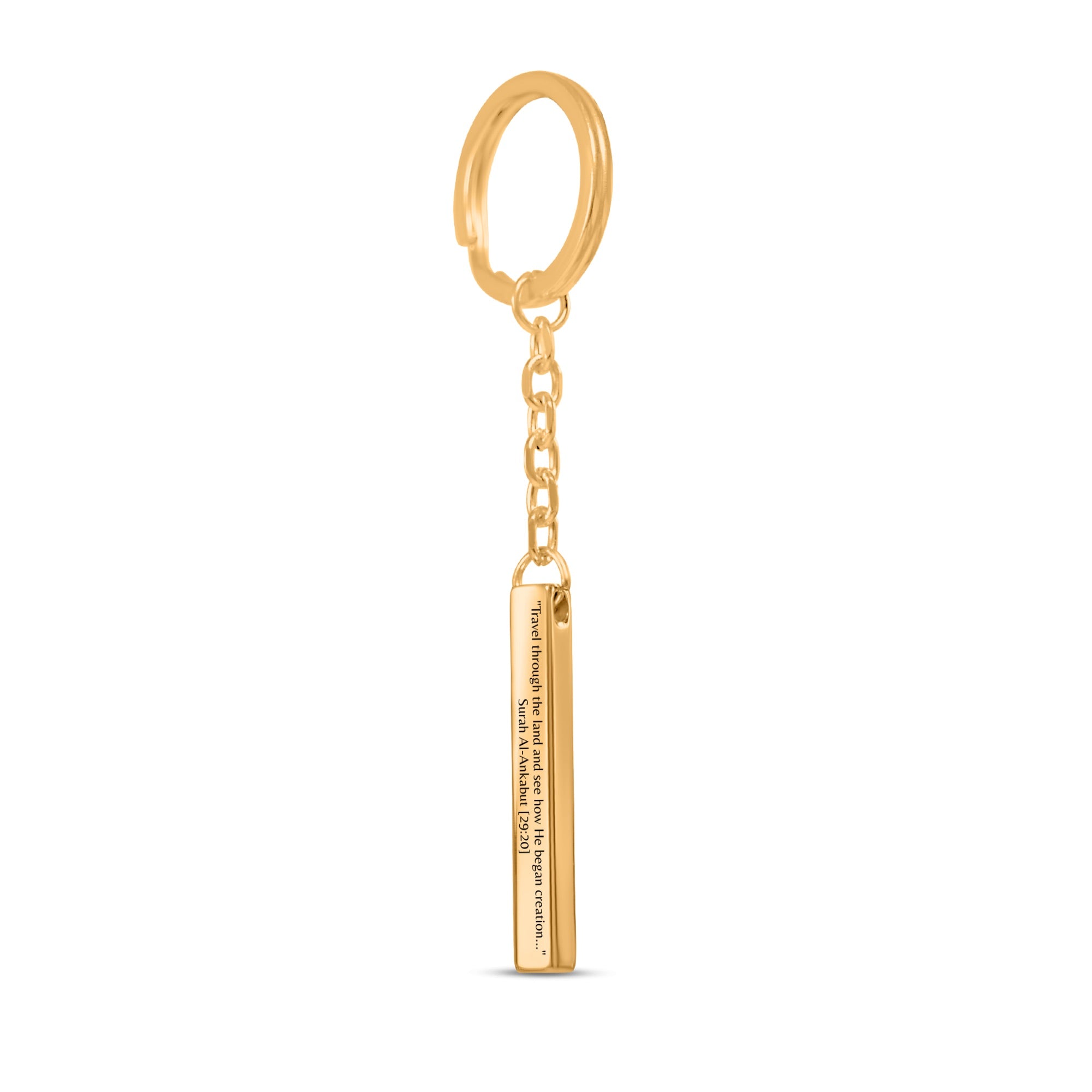 "Travel Trough The Land And See How He Began Creation.." Surah Al- Ankabut [29:20]" - 3D Bar Keychain