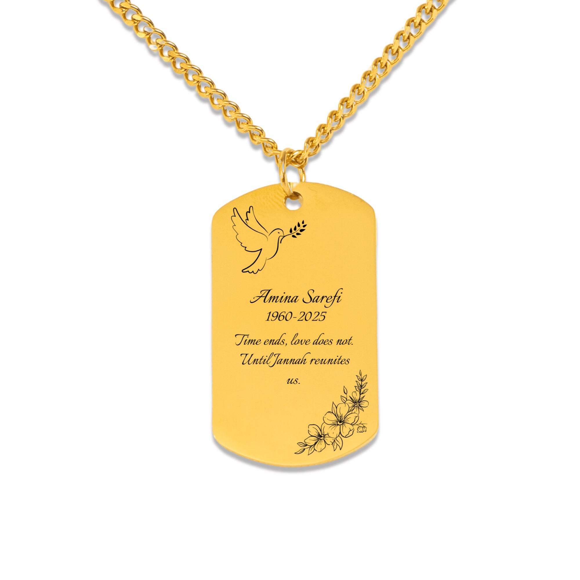 "Until Jannah reunites us" - Memorial Cuban Chain Tag Necklace (Engraved & Personalized)