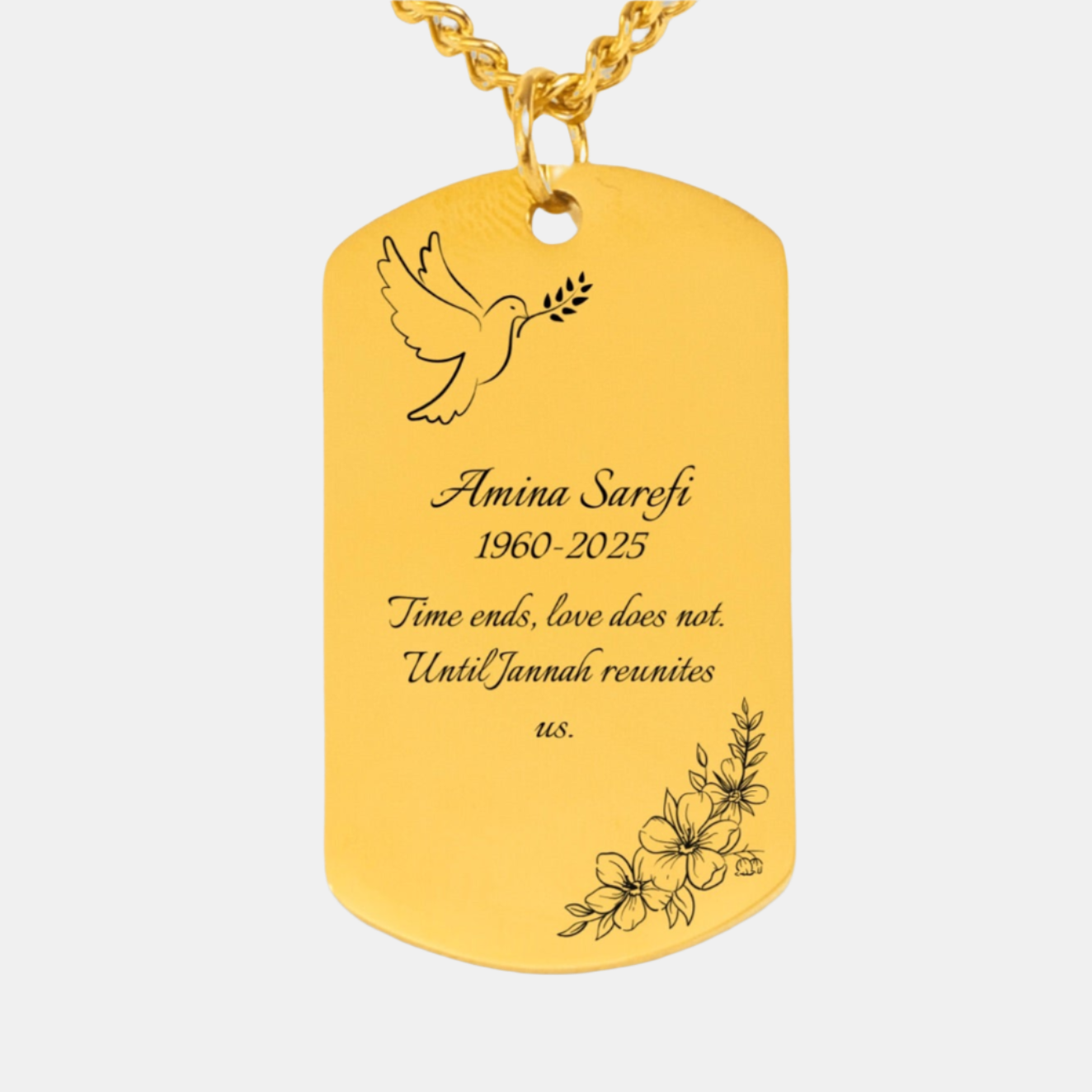 "Until Jannah reunites us" - Memorial Cuban Chain Tag Necklace (Engraved & Personalized)
