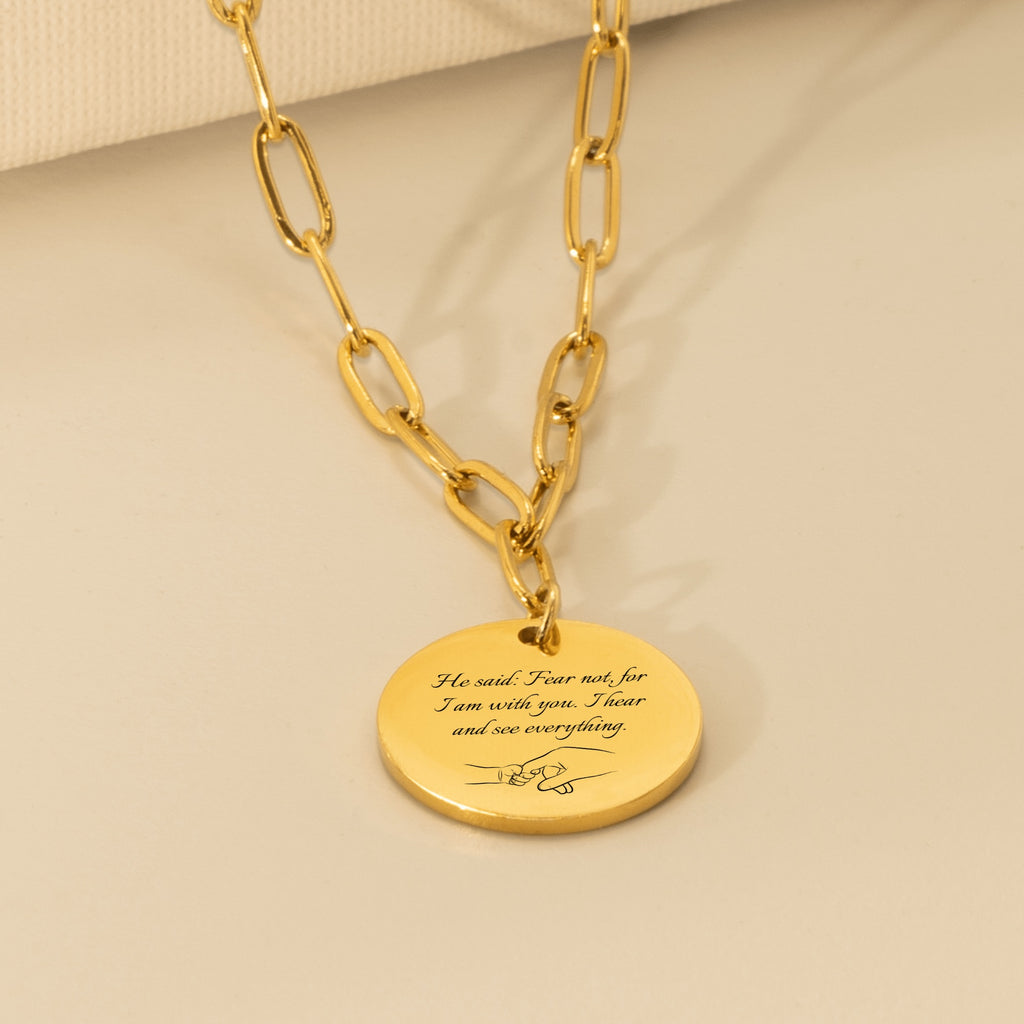 "Fear not, for I am with you" – Paperclip Chain Coin Necklace
