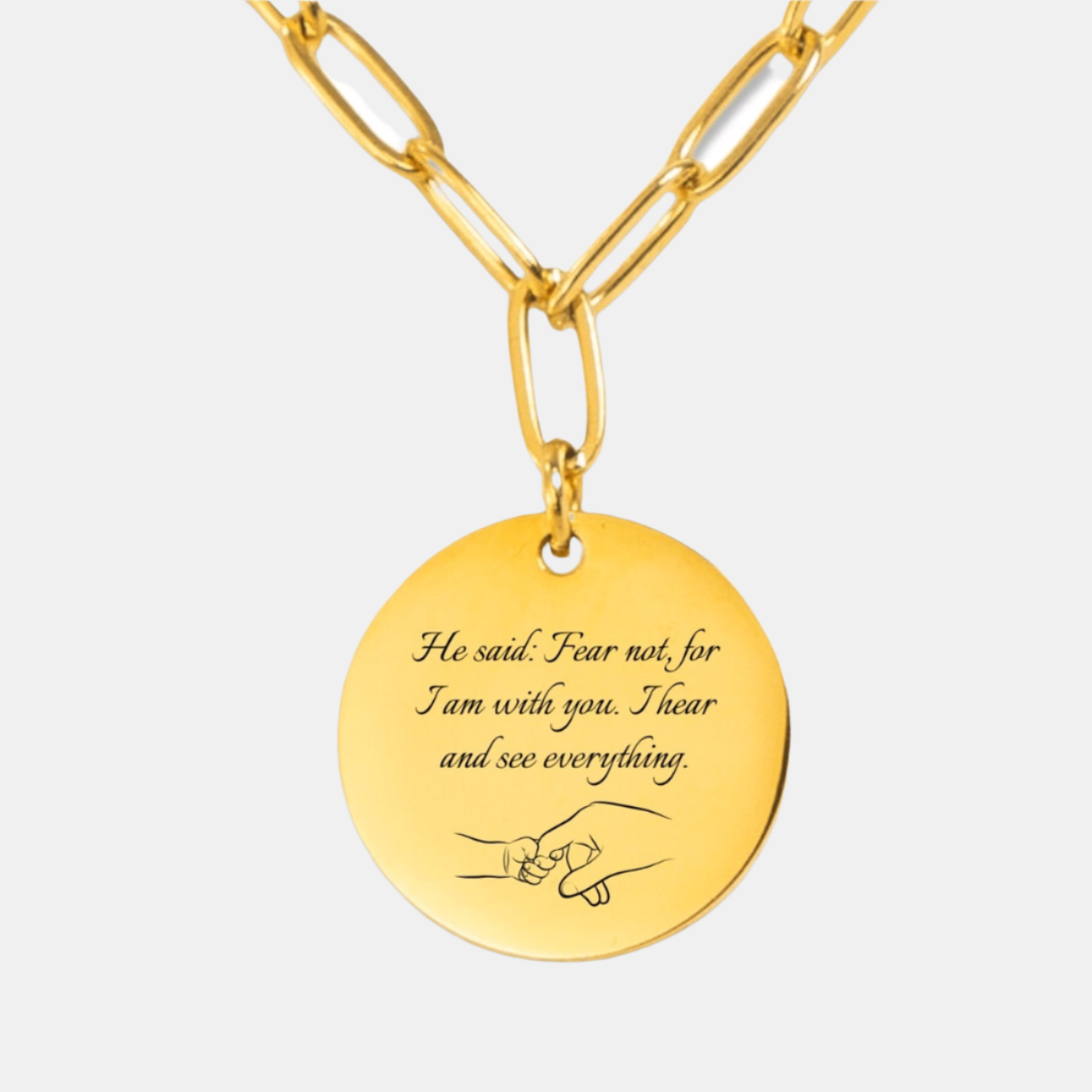 "Fear not, for I am with you" – Paperclip Chain Coin Necklace