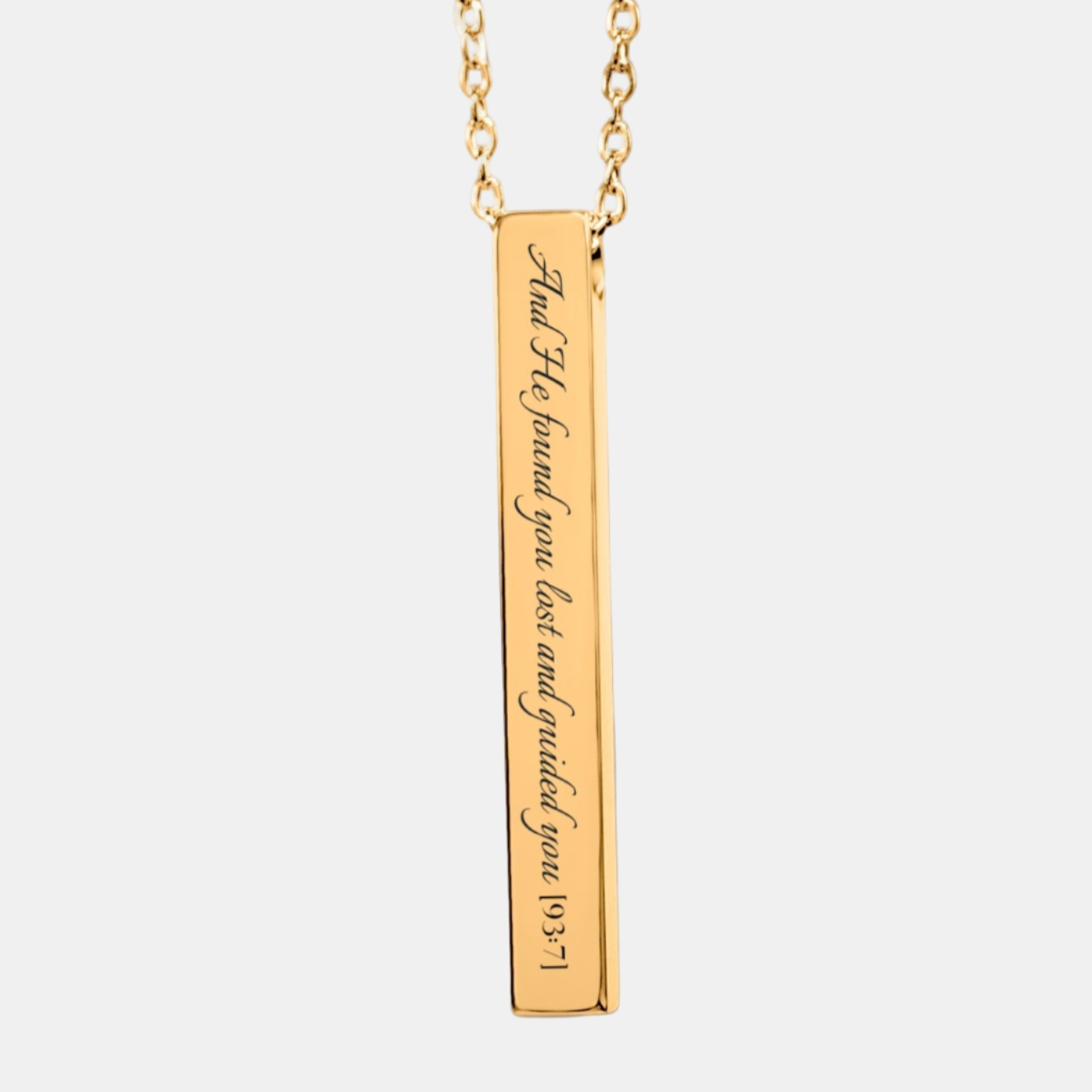 "And He found you lost and guided you [93:7]" - Fine Chain 3D Bar Necklace