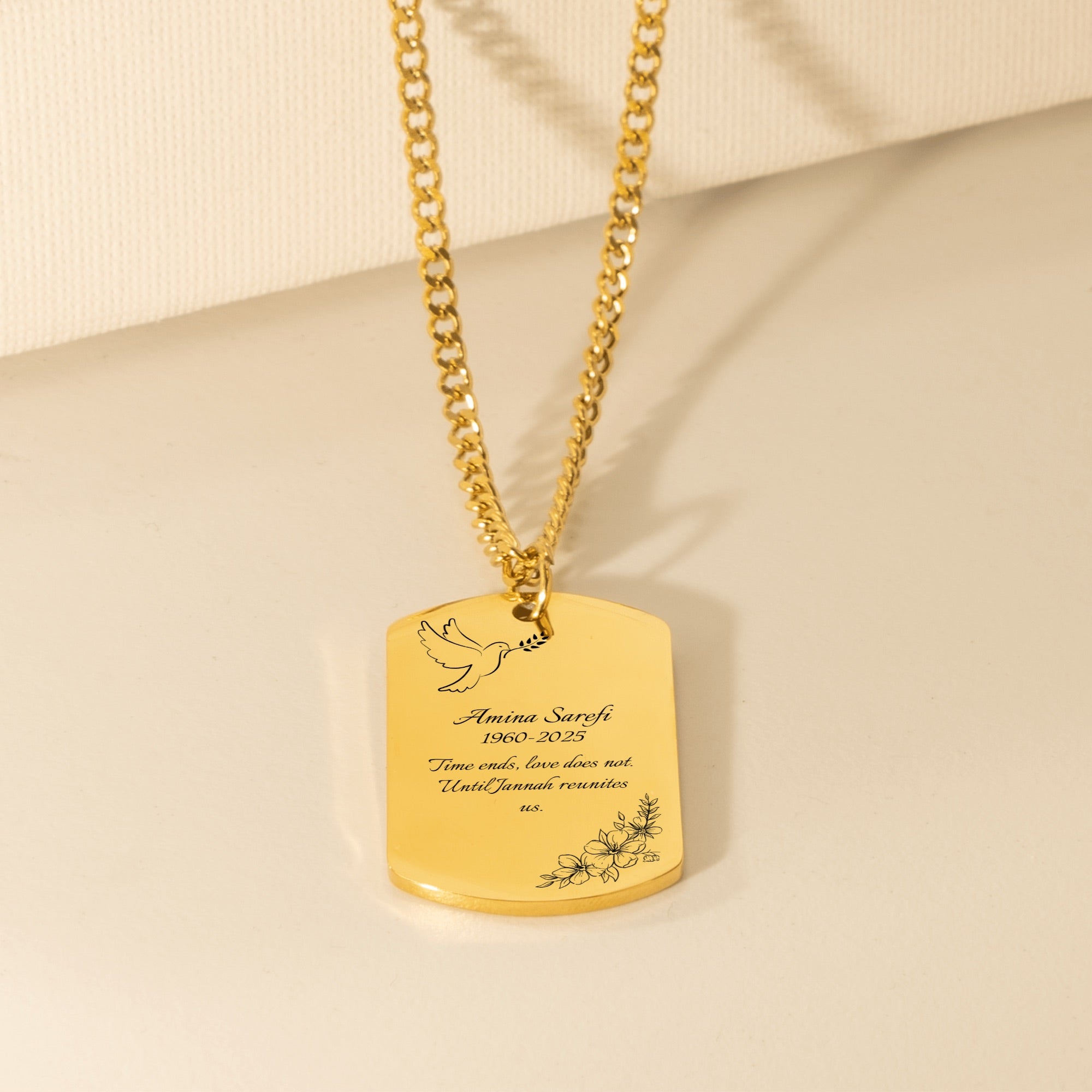 "Until Jannah reunites us" - Memorial Cuban Chain Tag Necklace (Engraved & Personalized)