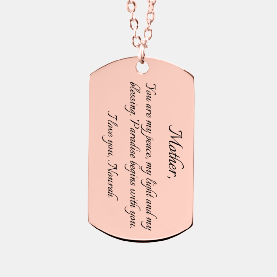 "My peace, my light, my blessing" – Fine Chain Tag Necklace (Engraved & Personalized)