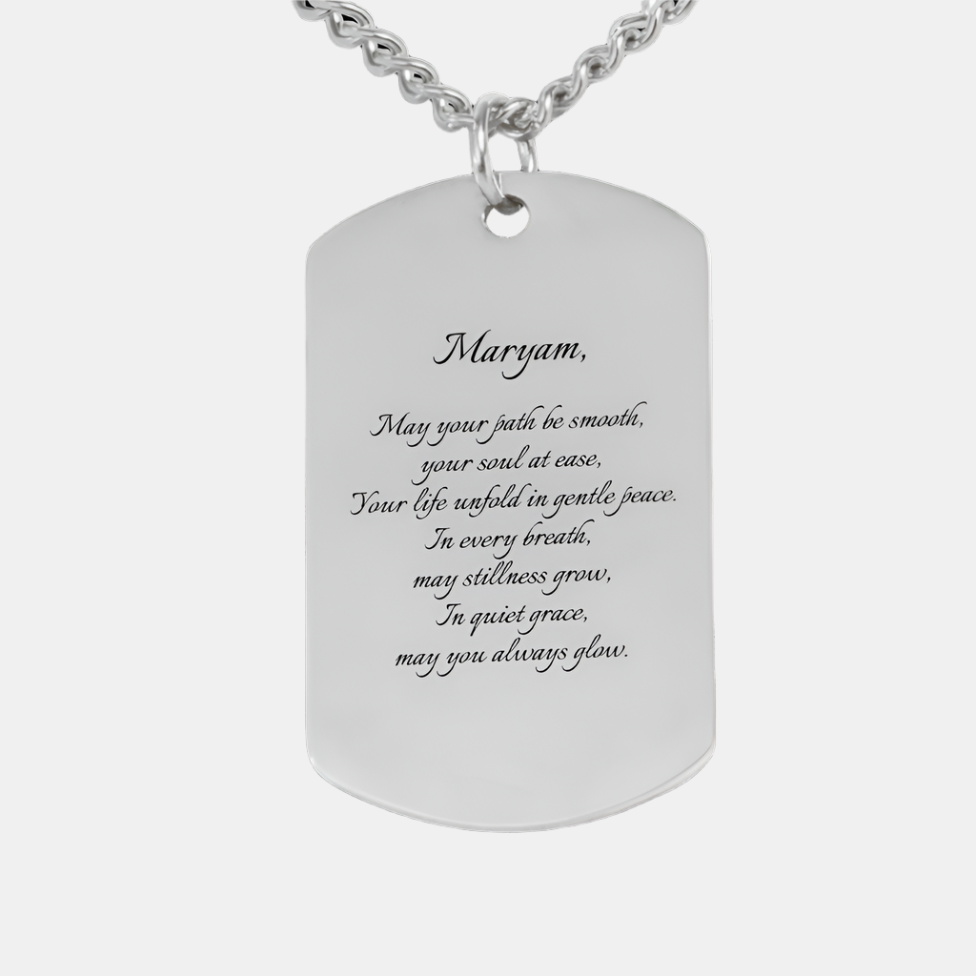"May you always glow" - Name & Prayer Fine Chain Tag Necklace