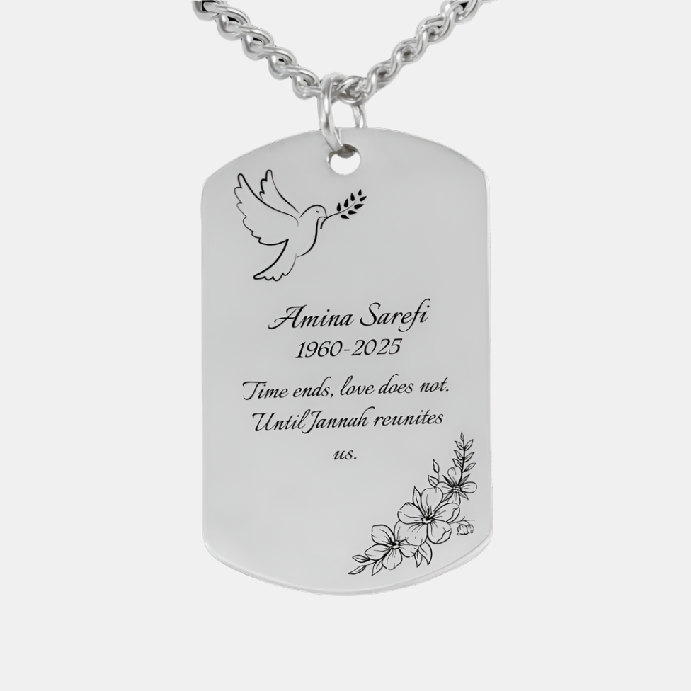 "Until Jannah reunites us" - Memorial Cuban Chain Tag Necklace (Engraved & Personalized)