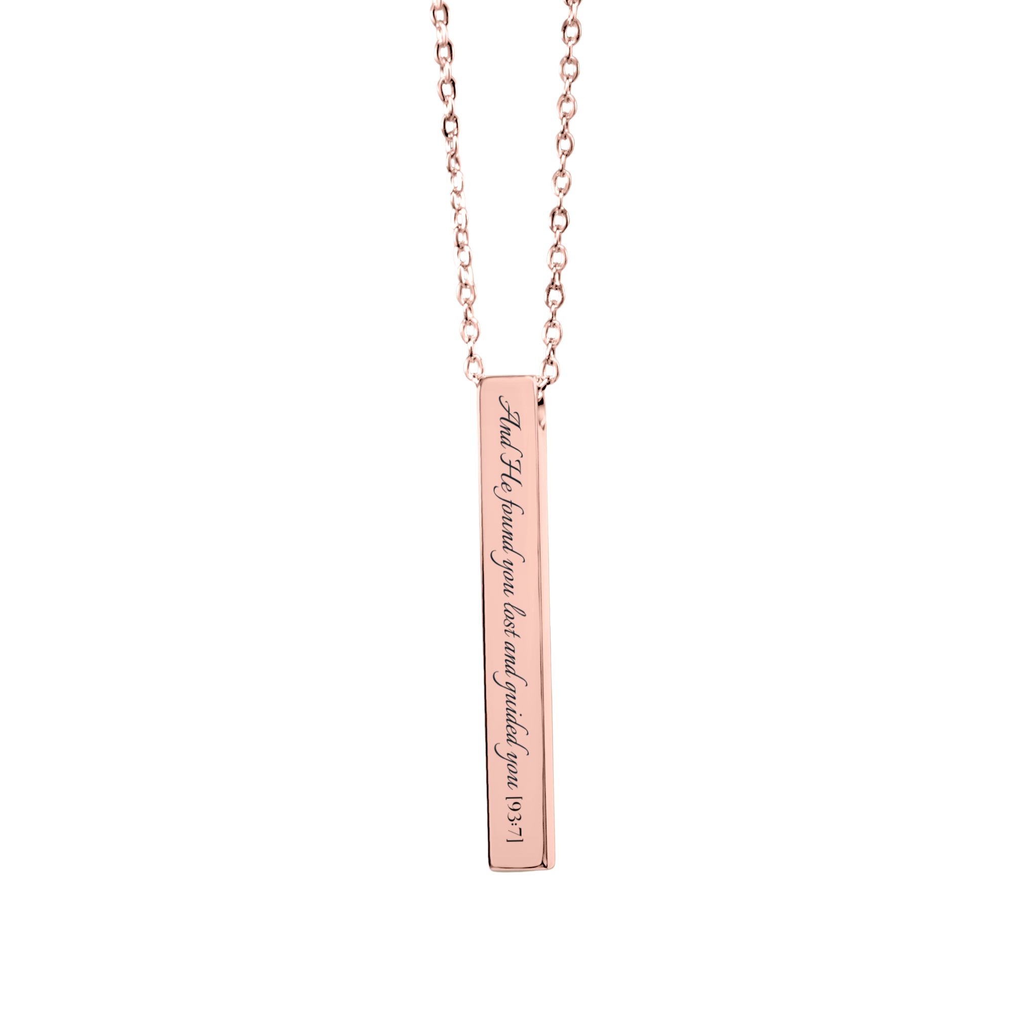 "And He found you lost and guided you [93:7]" - Fine Chain 3D Bar Necklace