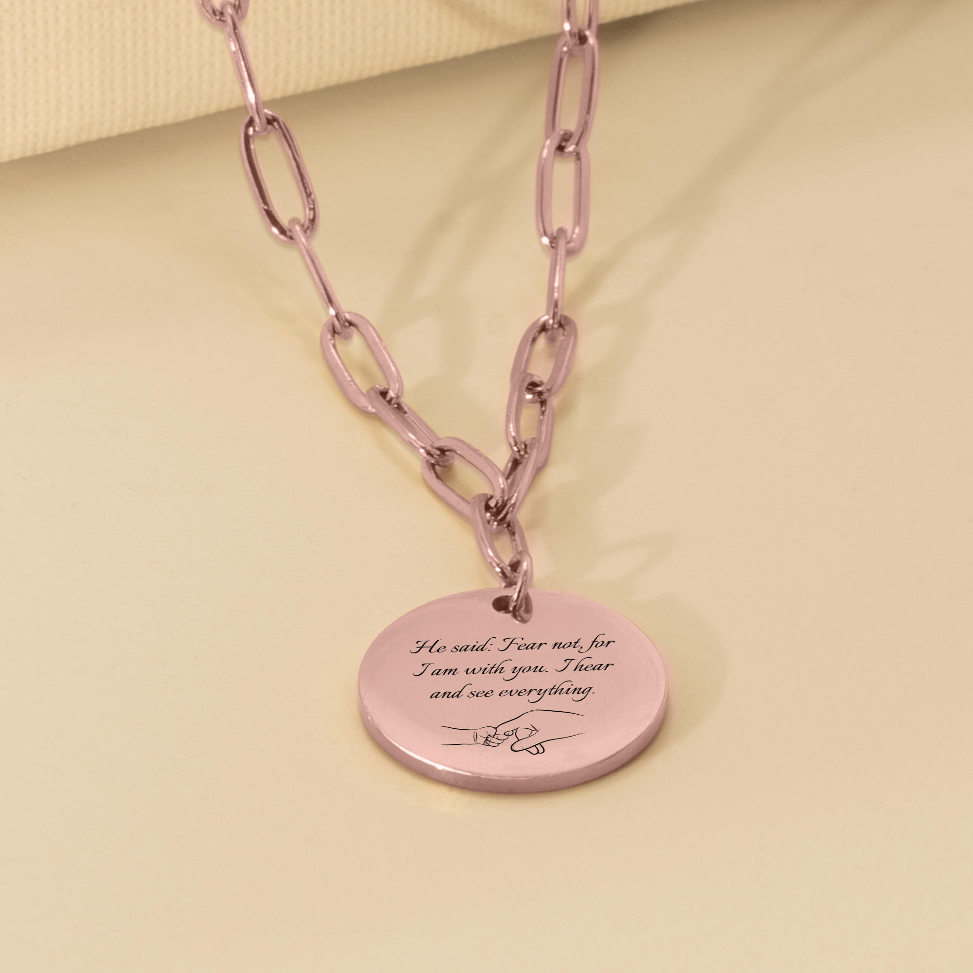 "Fear not, for I am with you" – Paperclip Chain Coin Necklace