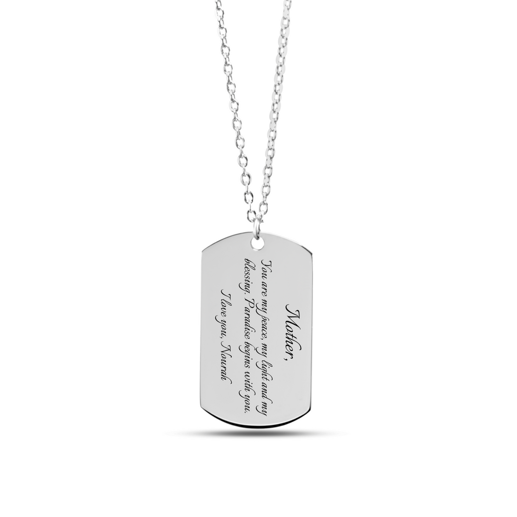 "My peace, my light, my blessing" – Fine Chain Tag Necklace (Engraved & Personalized)