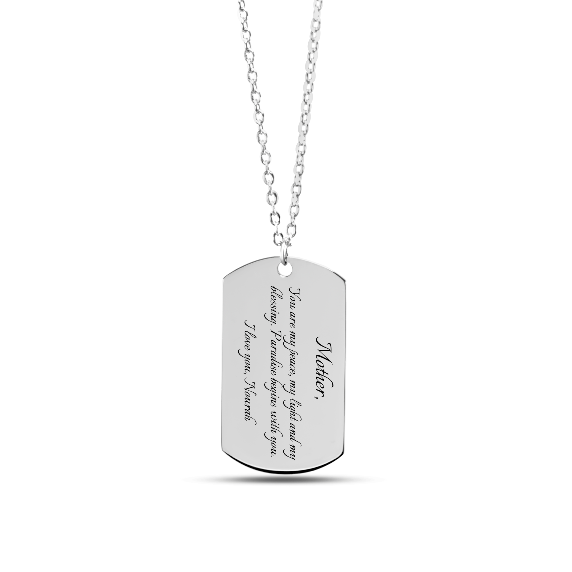 "My peace, my light, my blessing" – Fine Chain Tag Necklace (Engraved & Personalized)