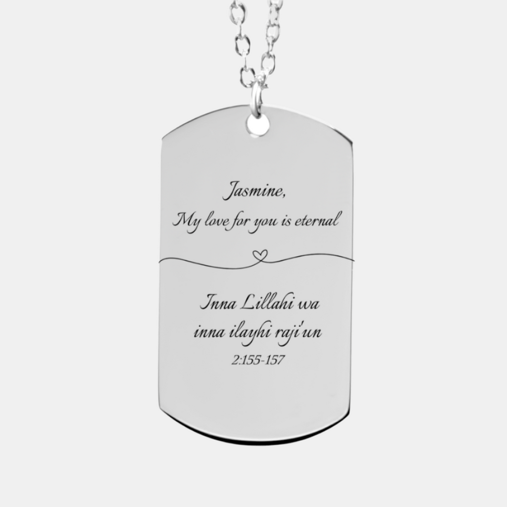 "My love for you is eternal" – Memorial Fine Chain Tag Necklace with Qur'an Verse