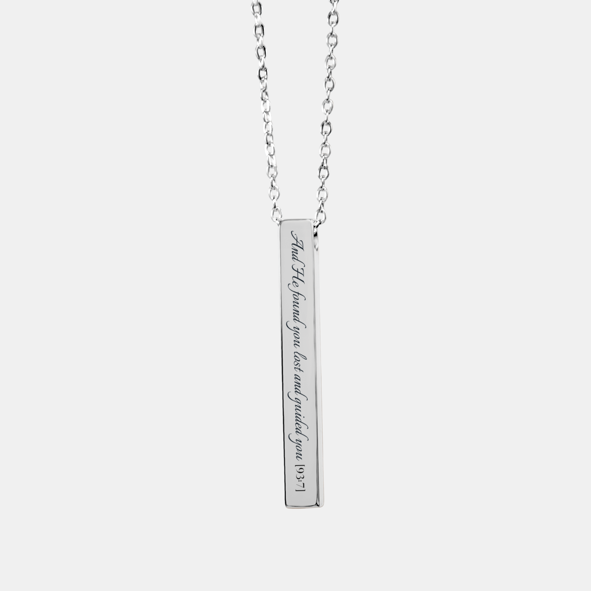 "And He found you lost and guided you [93:7]" - Fine Chain 3D Bar Necklace
