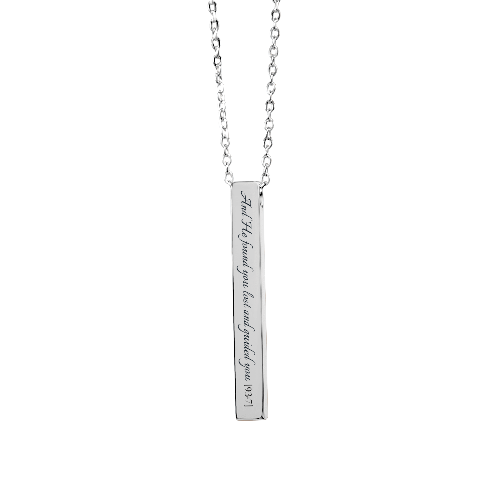 "And He found you lost and guided you [93:7]" - Fine Chain 3D Bar Necklace