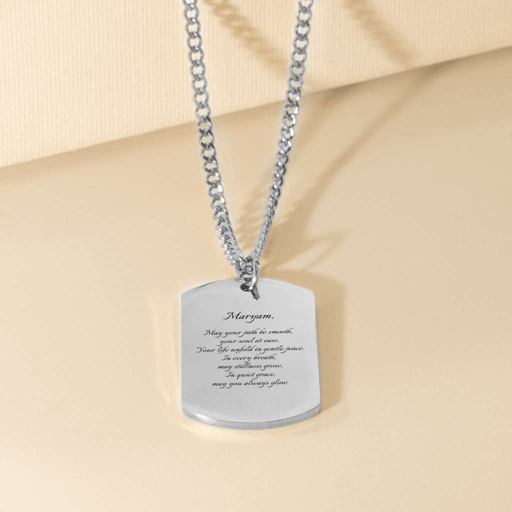 "May you always glow" - Name & Prayer Fine Chain Tag Necklace