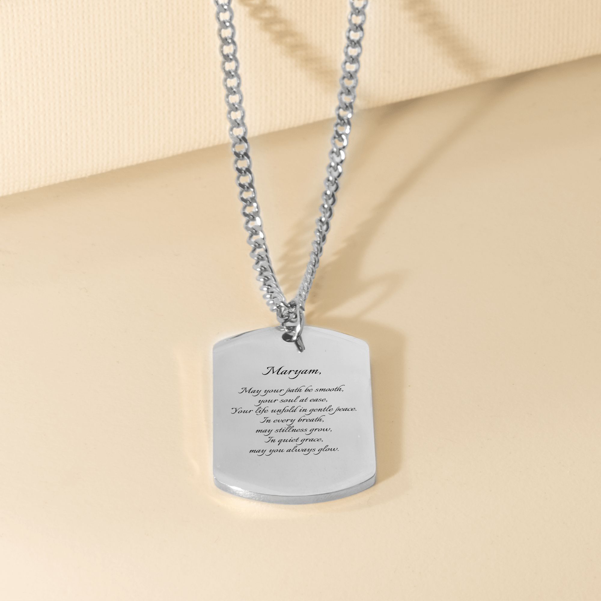 "May you always glow" - Name & Prayer Fine Chain Tag Necklace