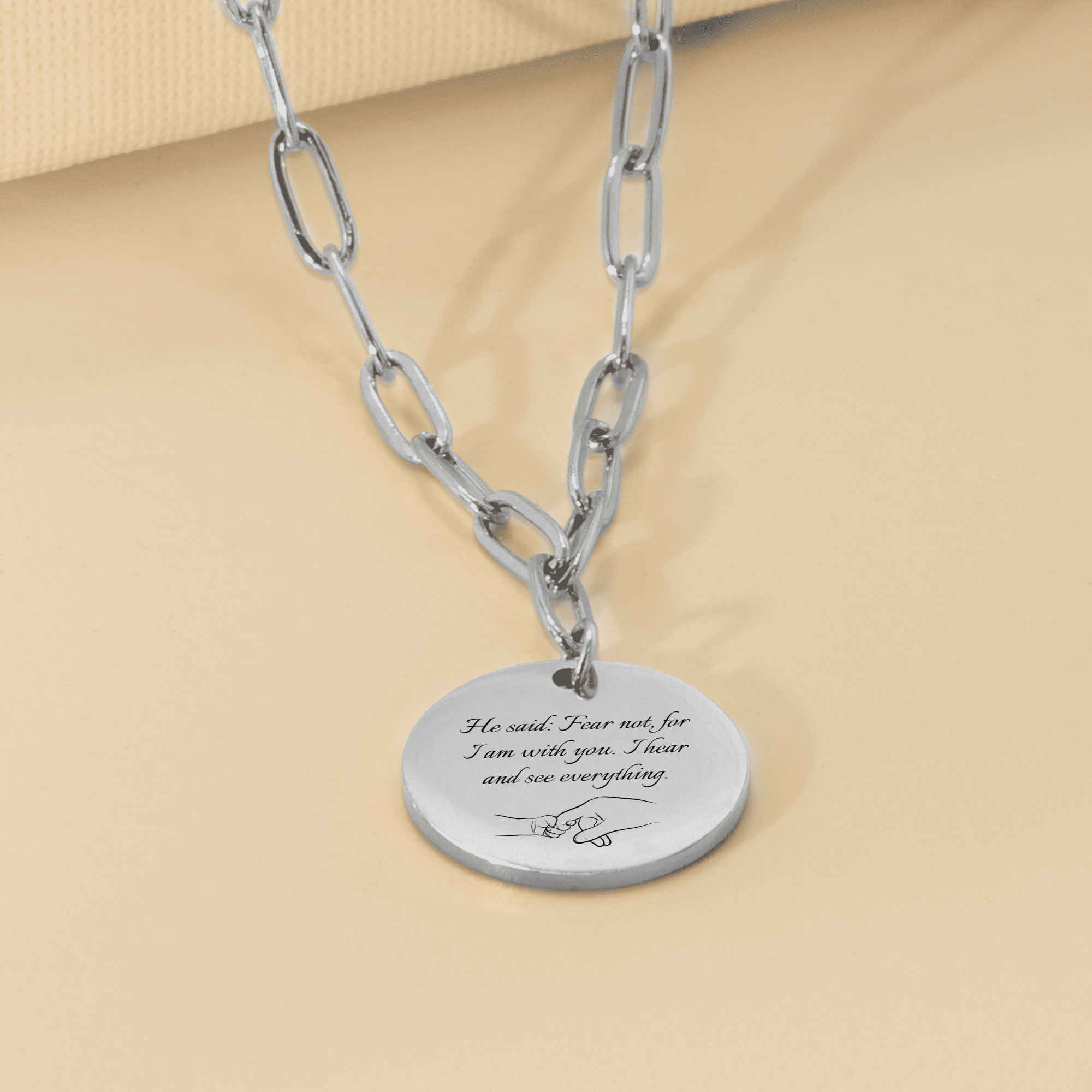 "Fear not, for I am with you" – Paperclip Chain Coin Necklace