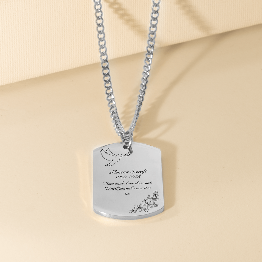 "Until Jannah reunites us" - Memorial Cuban Chain Tag Necklace (Engraved & Personalized)
