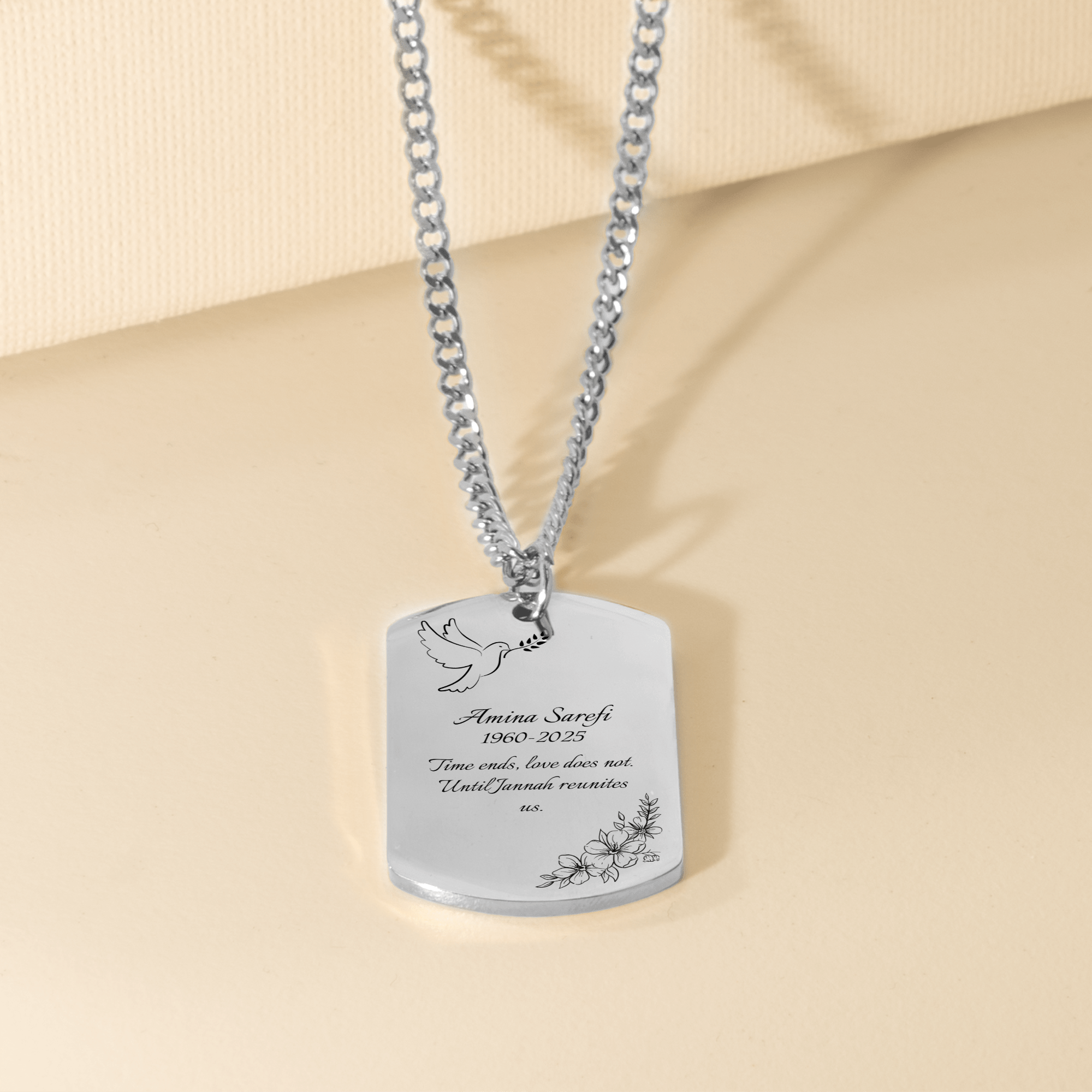 "Until Jannah reunites us" - Memorial Cuban Chain Tag Necklace (Engraved & Personalized)